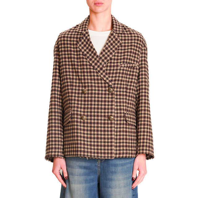 Tension in-Jacket 2/4 square double-breasted - beige/dark brown/mauve