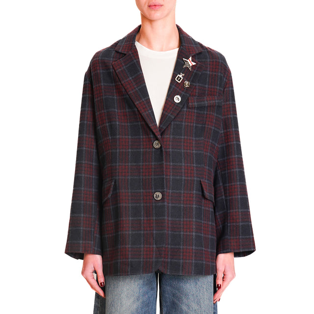 Tension in-Check Jacket with Pins - Blue/Burgundy