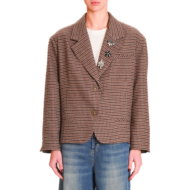 Tension in-Jacket 2/4 squares with pins - beige/dark brown/wine