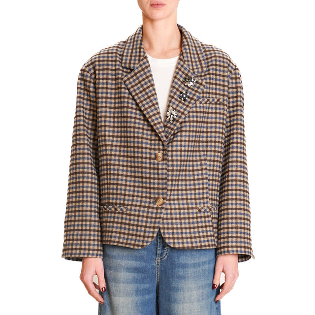 Tension in-Jacket 2/4 squares with pins - beige/light blue/dark brown