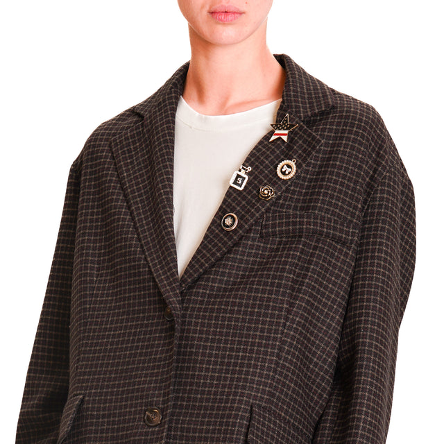 Tension in-Jacket Check with Pins - Black/Wine/Dark Brown