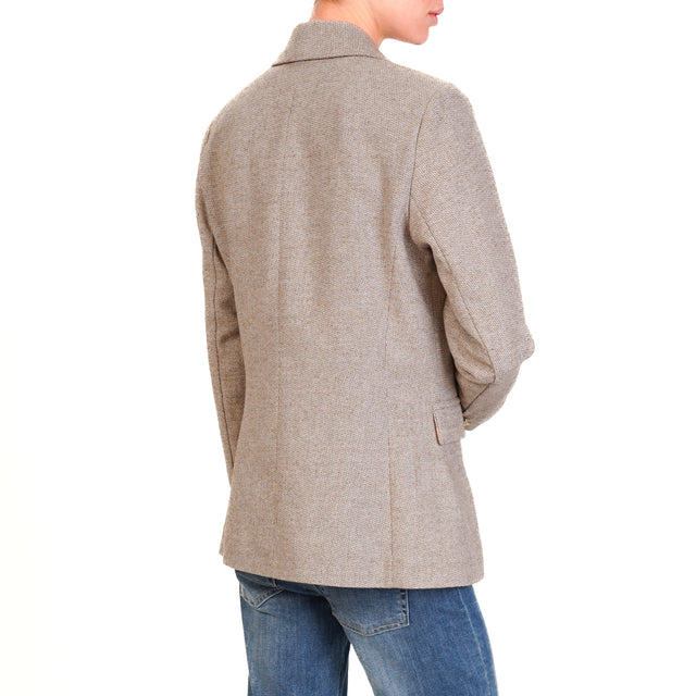 Tensione in-Giacca tweed doppiopetto con patch - beige