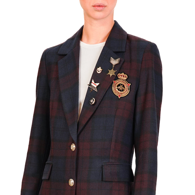 Tensione in-Giacca tartan con patch e spille - blu/vino