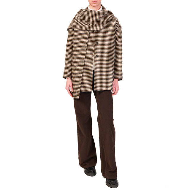 Tensione in-Cappotto corto a quadri con sciarpa - beige/moro/nero