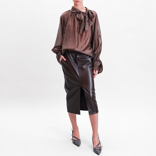 Tension in-Blouse muslin balloon sleeve - tobacco