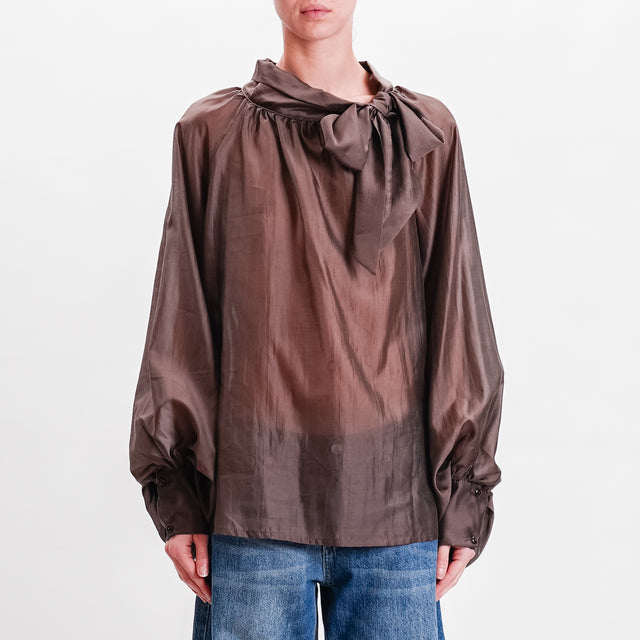 Tension in-Blouse muslin balloon sleeve - tobacco