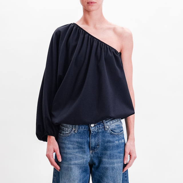 Tension in-One shoulder blouse with elasticated edges - black