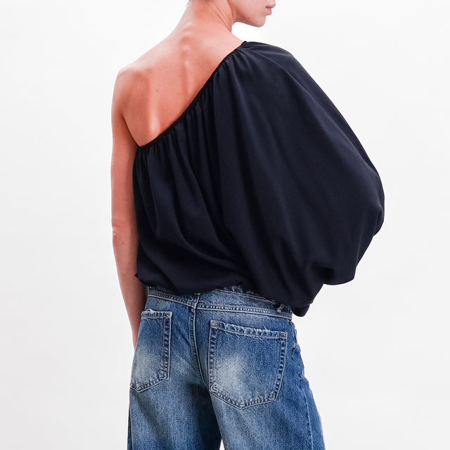 Tension in-One shoulder blouse with elasticated edges - black