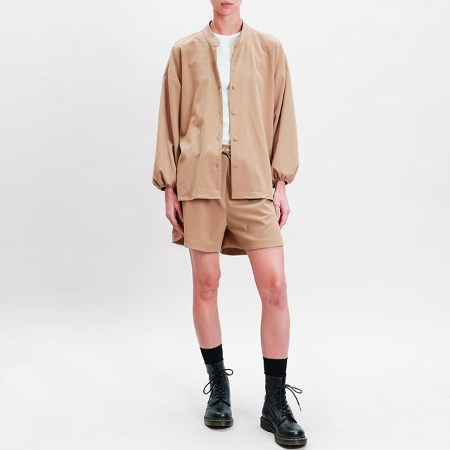 Tension in-Shirt over collar Korean drawstring - camel