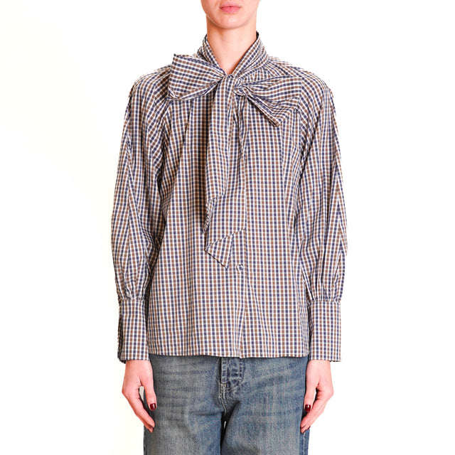 Tension in-Shirt checkered with bow - dark brown/white/blue