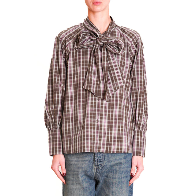 Tension in-Check Shirt with Bow - dark brown/pink/chalk