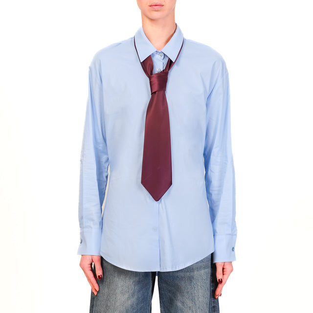 Tensione in-Camicia cotone con cravatta - celeste/bordeaux