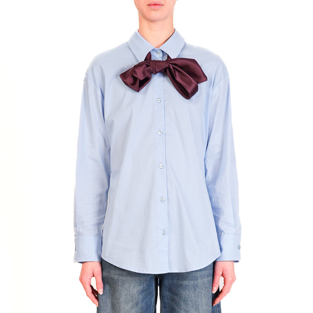 Tensione in-Camicia in cotone con cravatta - celeste/bordeaux