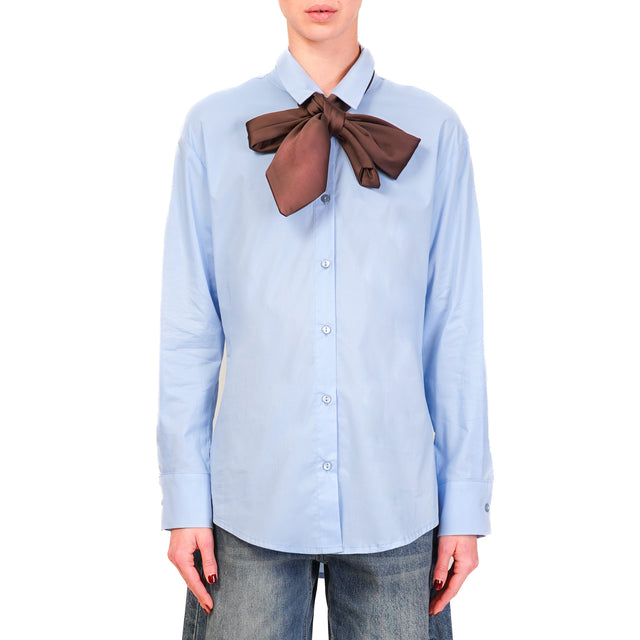 Tensione in-Camicia in cotone con cravatta - celeste/moro