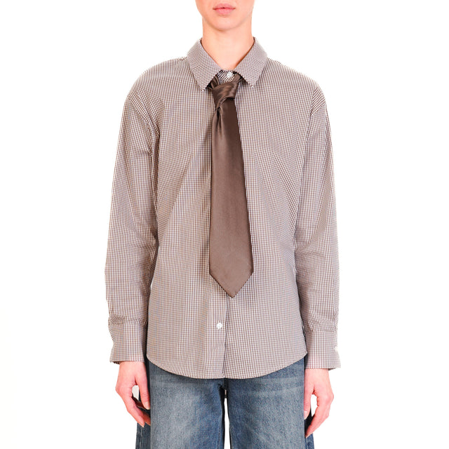 Tensione in-Camicia quadri con cravatta - latte/moro