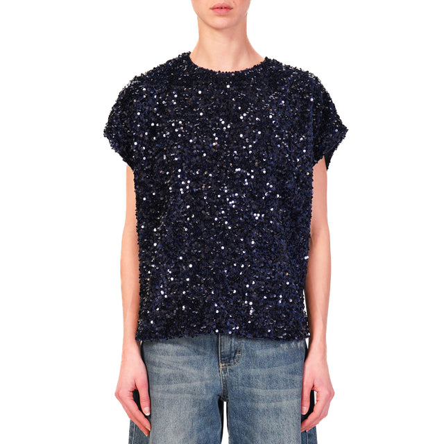 Tensione in-Blusa paillettes bottone dietro - blu