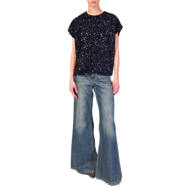 Tensione in-Blusa paillettes bottone dietro - blu