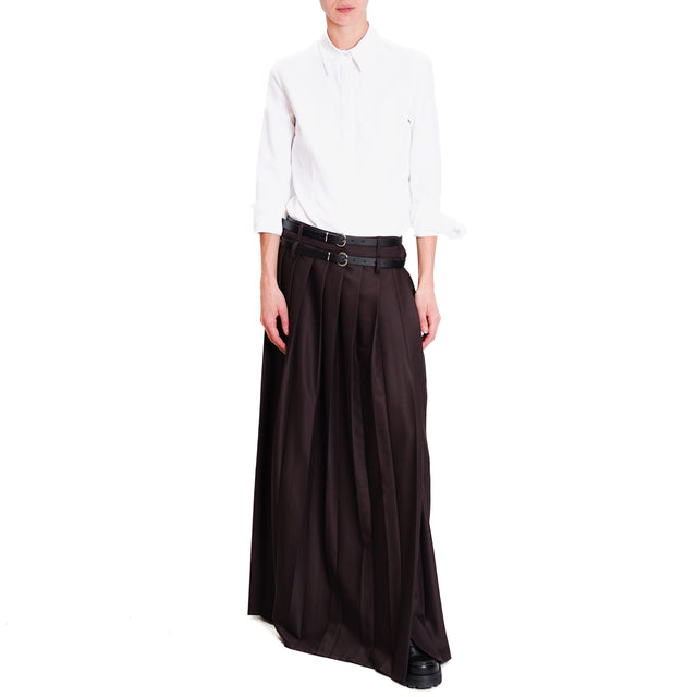 Tension in-Skirt pleated side slit - dark brown