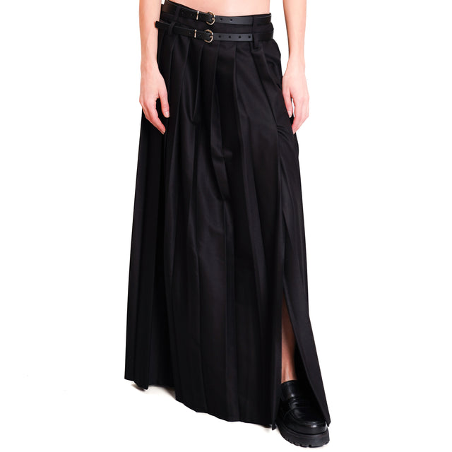 Tension in-Skirt pleated side slit - black