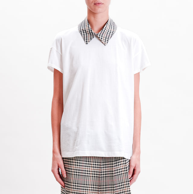 Tensione in-T-shirt + colletto check - bianco