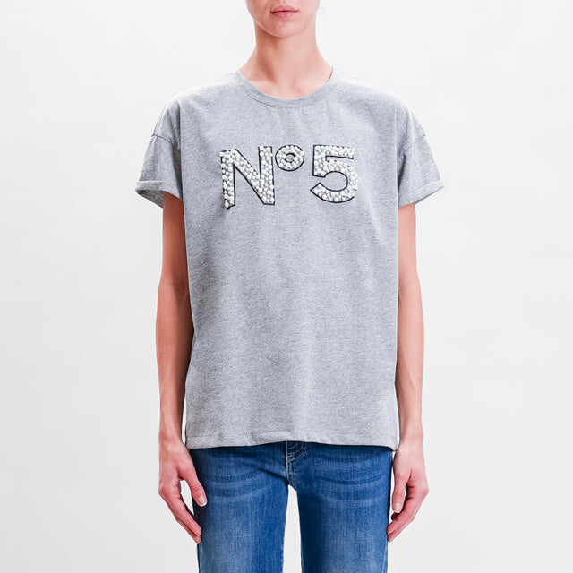 Tensione in-T-shirt N5 dettaglio perle - grigio