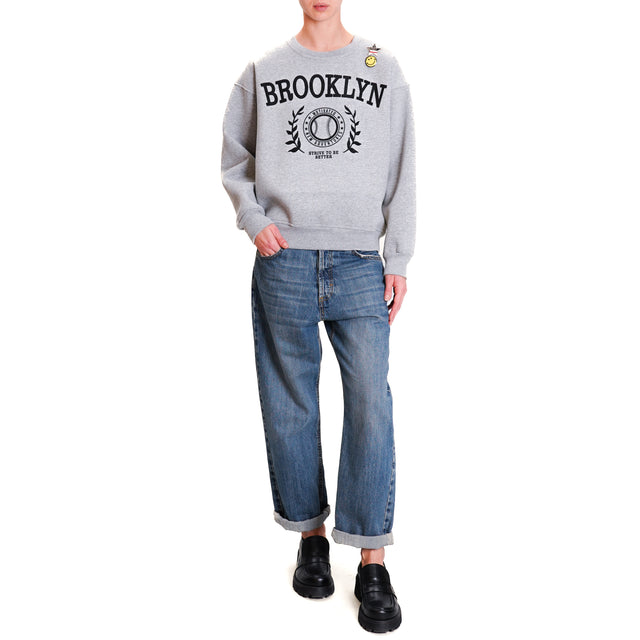 Tension in-Brooklyn Sweatshirt with Pin - Grey Melange/Black