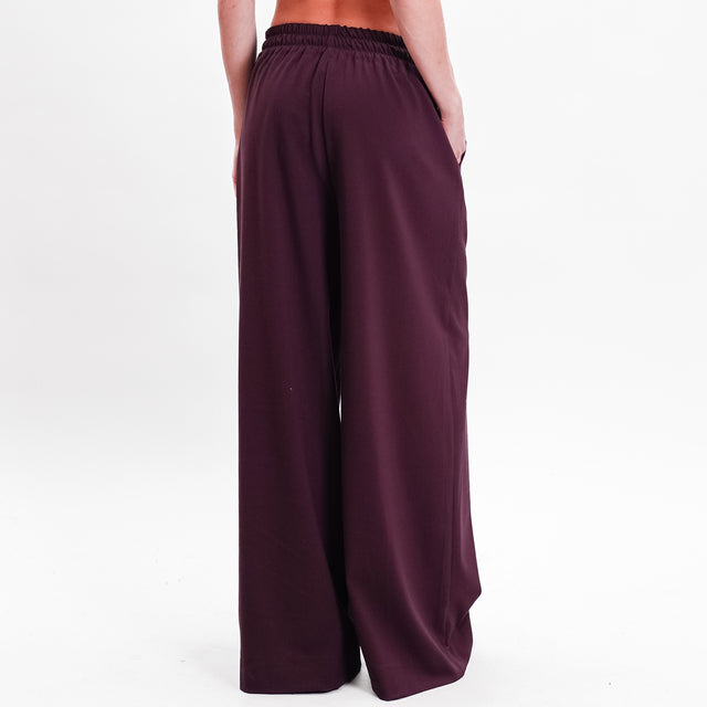 Tensione in-Pantalone palazzo con coulisse - vino