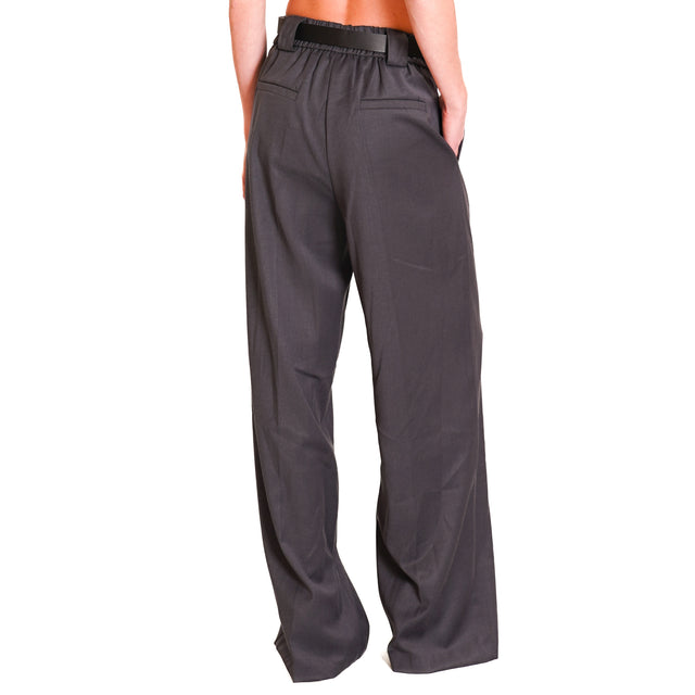 Tension in-back elastic pant with belt - grey