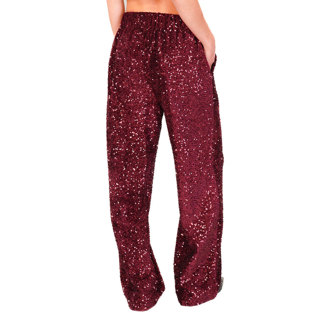 Tensione in-Pantalone velluto con paillettes - Bordeaux