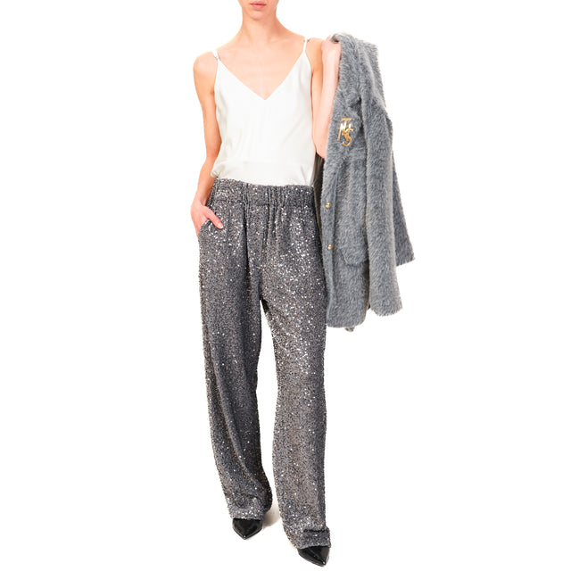 Tensione in-Pantalone velluto con paillettes - grigio