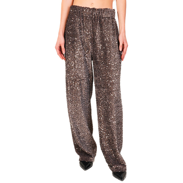 Tensione in-Pantalone velluto con paillettes - moro