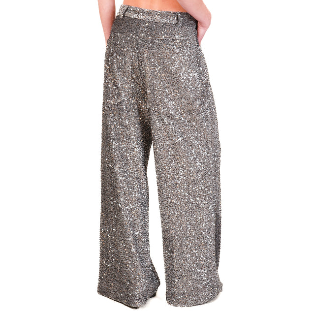 Tensione in-Pantalone GIUSI wide leg paillettes - grigio