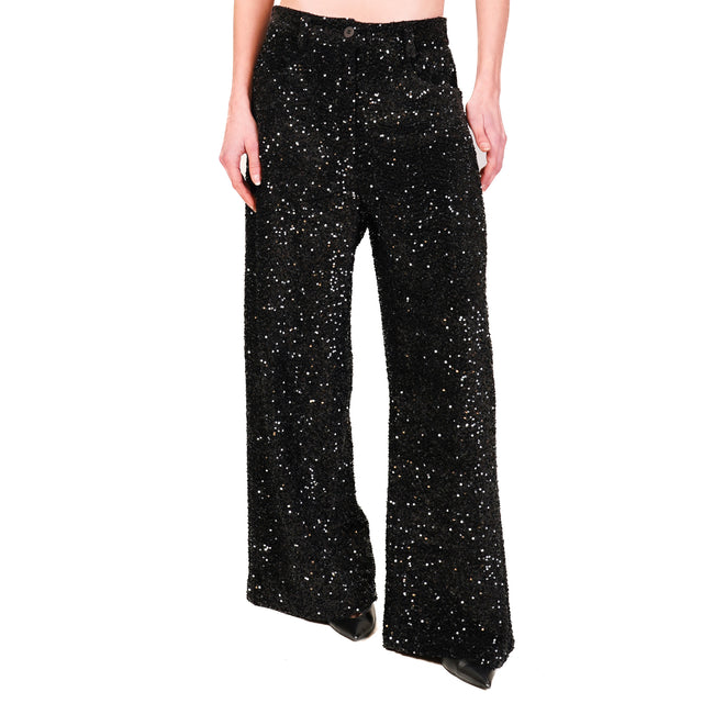 Tensione in-Pantalone GIUSI wide leg paillettes - nero