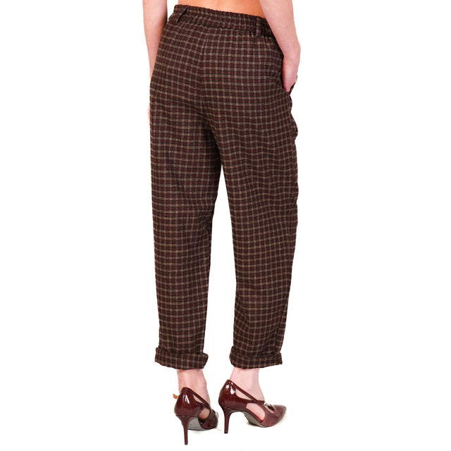 Tensione in-Pantalone check elastico dietro - beige/moro/bordeaux