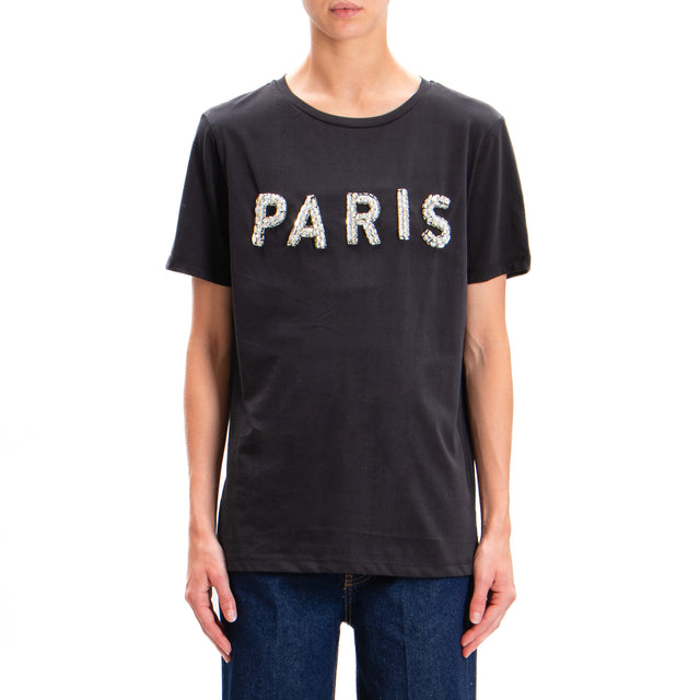 Tensione in-T-shirt paris con strass - nero