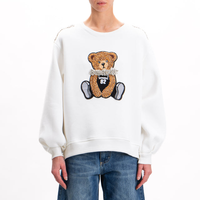 Tension in-Teddy Bear Sweatshirt with Jewel Detail - White