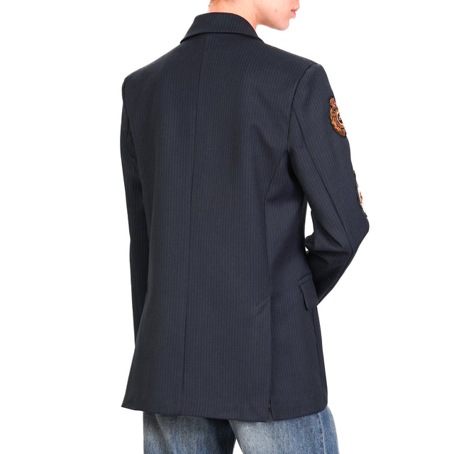 Tension in-Double-breasted pinstripe jacket detail - blue