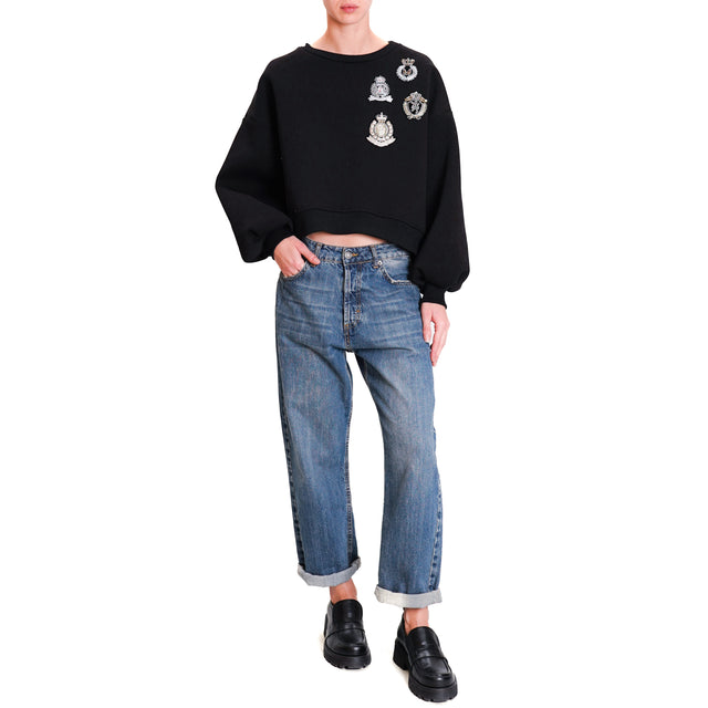 Tensione in-Felpa crop con patch- nero