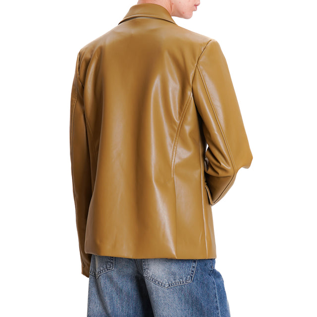 Tension in-2 Button Faux Leather Jacket - Oil