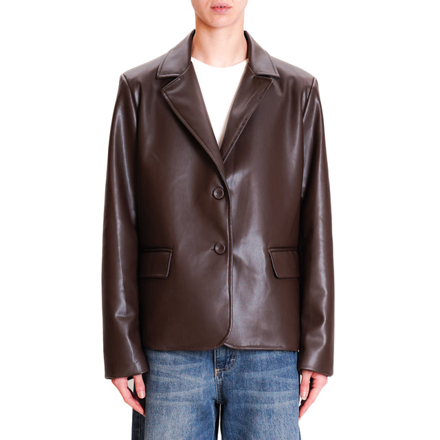 Tension in-2 Button Faux Leather Jacket - Dark Brown