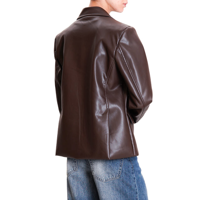 Tension in-2 Button Faux Leather Jacket - Dark Brown