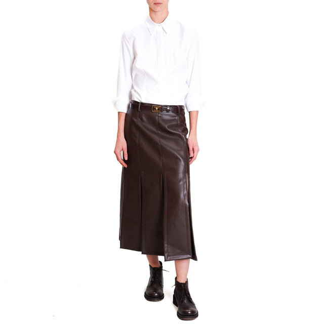 Tension in-Leatherette Skirt with Slits - dark brown