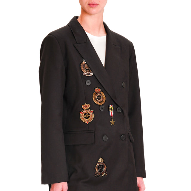 Tension in-Double-breasted jacket with patch - black