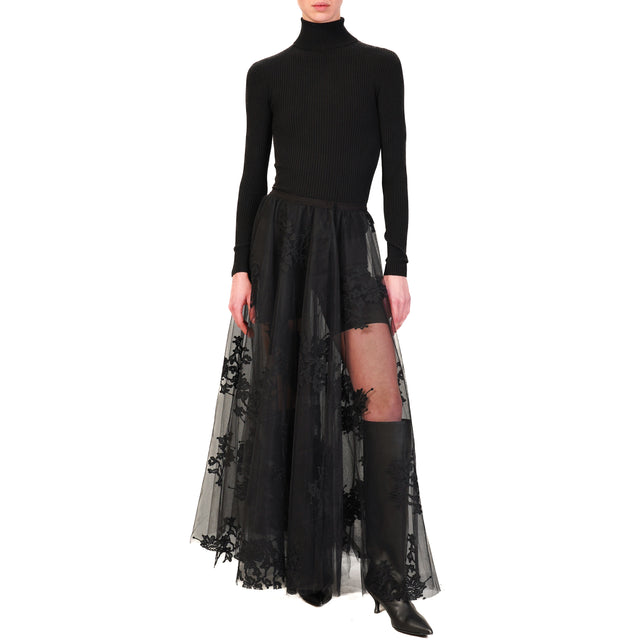 Tensione in-Gonna tulle con ricami - nero