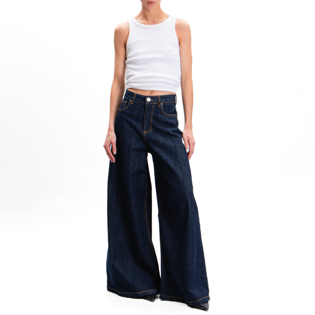 Tensione in-Jeans wide leg tela ferma - denim scuro