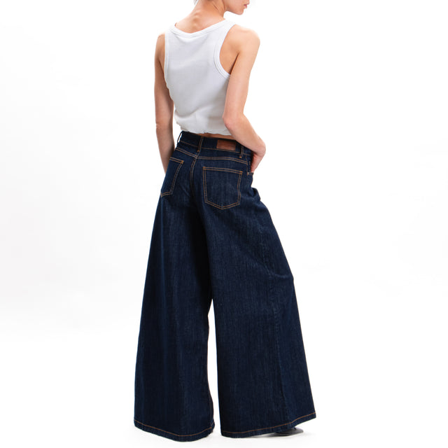 Tensione in-Jeans wide leg tela ferma - denim scuro