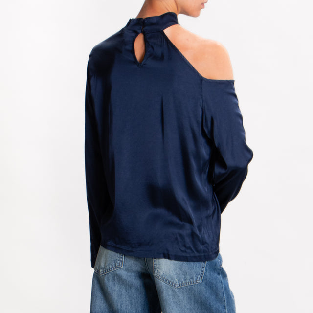 Tensione in-Blusa cut out collo montato in satin - blu