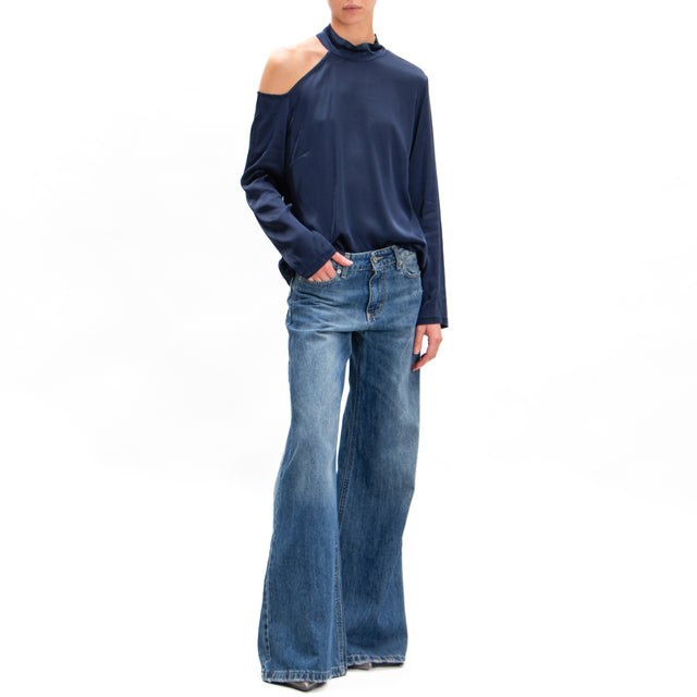 Tensione in-Blusa cut out collo montato in satin - blu