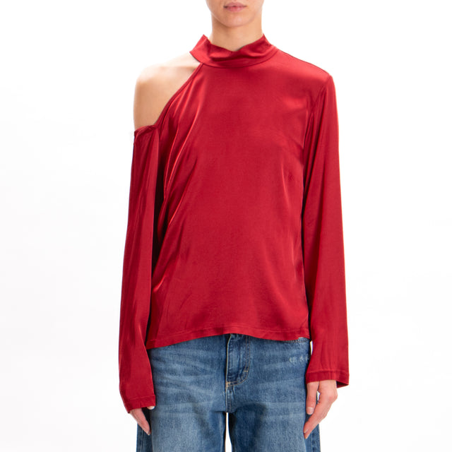 Tensione in-Blusa cut out collo montato in satin - india