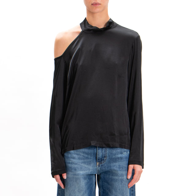 Tensione in-Blusa cut out collo montato in satin - nero